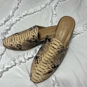 Gibson Latimer Joury snake print goat leather block heel mules in natural 10M